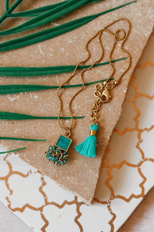 Turquoise square cluster necklace
