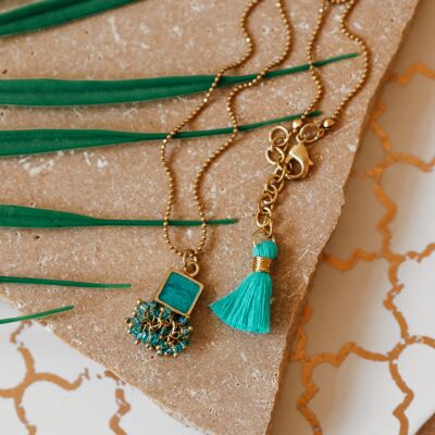 Turquoise square cluster necklace