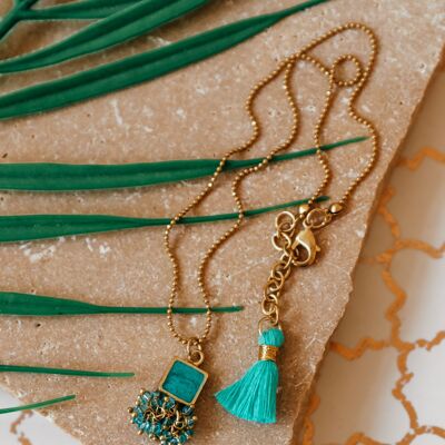 COLLIER CLUSTER CARRÉ TURQUOISE