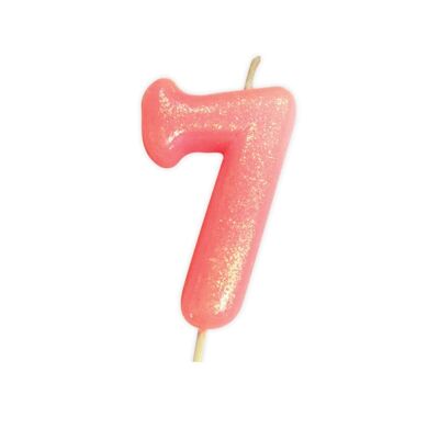 Age 7 Glitter Numeral Moulded Pick Candle Pink