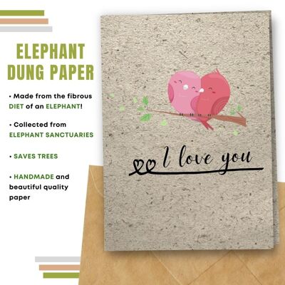 Tarjetas de amor ecológicas hechas a mano | Tarjetas de San Valentín | Fabricado con papel de semillas plantables, papel de plátano, papel de caca de elefante, papel de café, papel de algodón, papel de limoncillo y más. Paquete de 8 tarjetas de felicitación | Pájaros del amor