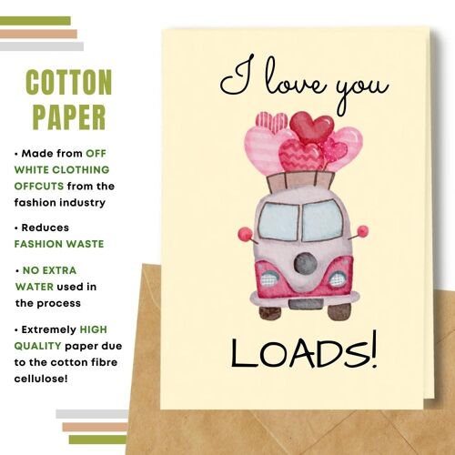 Handmade Eco Friendly Love Cards | Valentine's Day Cards |  Made With Plantable Seed Paper, Banana Paper, Elephant Poo Paper, Coffee Paper, Cotton Paper, Lemongrass Paper and more | Pack of 8 Greeting Cards | Love you Loads