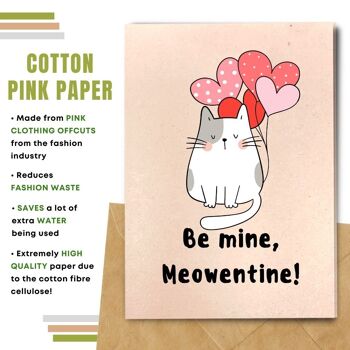 Cartes d'amour écologiques faites à la main | Cartes Saint Valentin | Fabriqué avec du papier de graines à planter, du papier banane, du papier caca d'éléphant, du papier café, du papier coton, du papier citronnelle et plus encore | Lot de 8 cartes de vœux | Chat Valentin 5