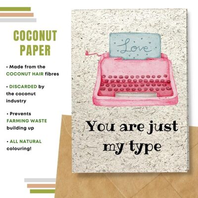 Handmade Eco Friendly Love Cards | Valentine's Day Cards | Made With Plantable Seed Paper, Banana Paper, Elephant Poo Paper, Coffee Paper, Cotton Paper, Lemongrass Paper and more | Pack of 8 Greeting Cards | Pink Typewriter
