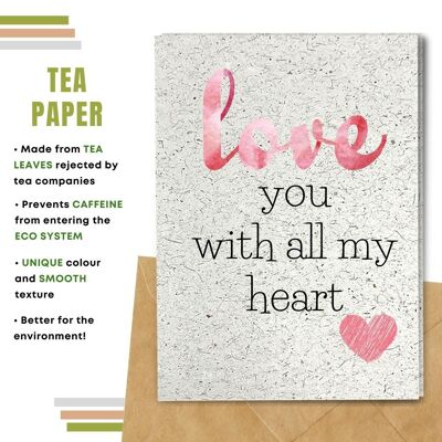 Cartes d'amour écologiques faites à la main | Cartes Saint Valentin | Fabriqué avec du papier de graines à planter, du papier banane, du papier caca d'éléphant, du papier café, du papier coton, du papier citronnelle et plus encore | Lot de 8 cartes de vœux | Amour rose