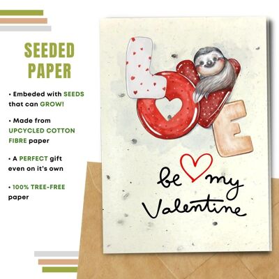 Handmade Eco Friendly Love Cards | Valentine's Day Cards | Made With Plantable Seed Paper, Banana Paper, Elephant Poo Paper, Coffee Paper, Cotton Paper, Lemongrass Paper and more | Pack of 8 Greeting Cards | Sloth Love