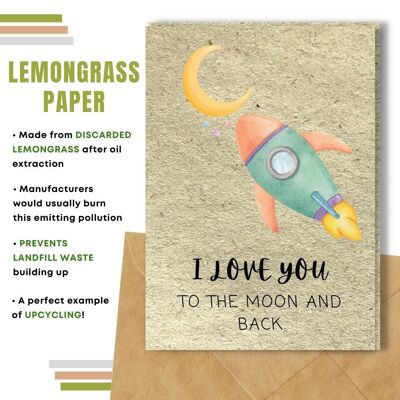 Handmade Eco Friendly Love Cards | Valentine's Day Cards | Made With Plantable Seed Paper, Banana Paper, Elephant Poo Paper, Coffee Paper, Cotton Paper, Lemongrass Paper and more | Pack of 8 Greeting Cards | Love You to the Moon and Back