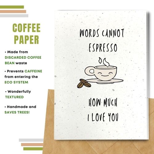 Handmade Eco Friendly Love Cards | Valentine's Day Cards | Made With Plantable Seed Paper, Banana Paper, Elephant Poo Paper, Coffee Paper, Cotton Paper, Lemongrass Paper and more | Pack of 8 Greeting Cards | Espresso Love