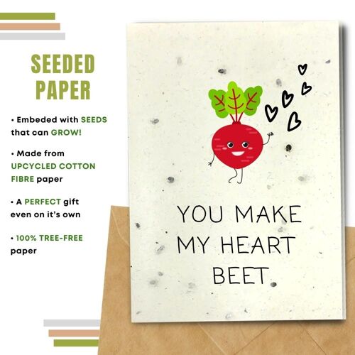 Handmade Eco Friendly Love Cards | Valentine's Day Cards | Made With Plantable Seed Paper, Banana Paper, Elephant Poo Paper, Coffee Paper, Cotton Paper, Lemongrass Paper and more | Pack of 8 Greeting Cards | You Make My Heart Beet