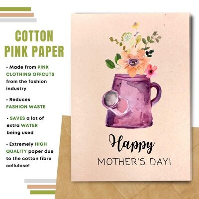 Handmade Eco Friendly Mother's Day Cards | Sustainable Mother Day Cards | Made With Plantable Seed Paper, Banana Paper, Elephant Poo Paper, Coffee Paper, Cotton Paper, Lemongrass Paper and more | Pack of 8 Greeting Cards | Flowers in Watering Can