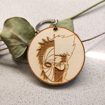 Wooden Naruto Keychain, Anime Keyring, Kakashi and Obito