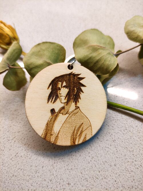 Wooden Naruto Keychain, Anime Keyring, Sasuke