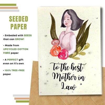 Handmade Eco Friendly Mother's Day Cards | Sustainable Mother Day Cards | Made With Plantable Seed Paper, Banana Paper, Elephant Poo Paper, Coffee Paper, Cotton Paper, Lemongrass Paper and more | Pack of 8 Greeting Cards | Best Mother In Law