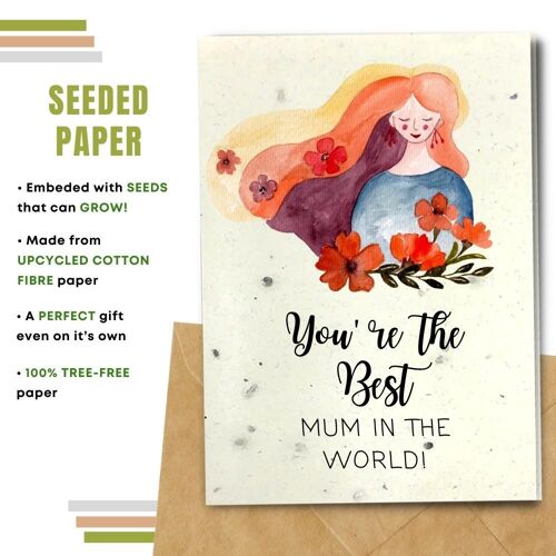 Handmade Eco Friendly Mother's Day Cards | Sustainable Mother Day Cards | Made With Plantable Seed Paper, Banana Paper, Elephant Poo Paper, Coffee Paper, Cotton Paper, Lemongrass Paper and more | Pack of 8 Greeting Cards | Best Mum
