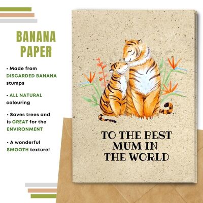 Tarjetas ecológicas hechas a mano para el día de la madre | Tarjetas sostenibles para el día de la madre | Fabricado con papel de semillas plantables, papel de plátano, papel de caca de elefante, papel de café, papel de algodón, papel de limoncillo y más. Paquete de 8 tarjetas de felicitación | tigres