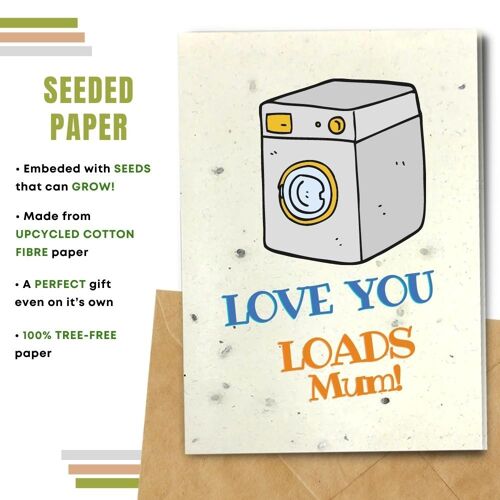 Handmade Eco Friendly Mother's Day Cards | Sustainable Mother Day Cards | Made With Plantable Seed Paper, Banana Paper, Elephant Poo Paper, Coffee Paper, Cotton Paper, Lemongrass Paper and more | Pack of 8 Greeting Cards | Love you Loads
