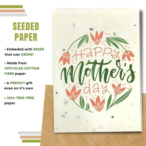 Handmade Eco Friendly Mother's Day Cards | Sustainable Mother Day Cards | Made With Plantable Seed Paper, Banana Paper, Elephant Poo Paper, Coffee Paper, Cotton Paper, Lemongrass Paper and more | Pack of 8 Greeting Cards |  Pink Flowers
