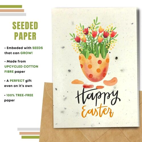 Handmade Eco Friendly Easter Cards | Sustainable Easter Cards | Made With Plantable Seed Paper, Banana Paper, Elephant Poo Paper, Coffee Paper, Cotton Paper, Lemongrass Paper and more | Pack of 8 Greeting Cards | Flowers Eggs