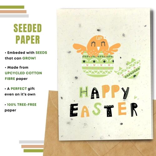 Handmade Eco Friendly Easter Cards | Sustainable Easter Cards | Made With Plantable Seed Paper, Banana Paper, Elephant Poo Paper, Coffee Paper, Cotton Paper, Lemongrass Paper and more | Pack of 8 Greeting Cards | Easter Chick