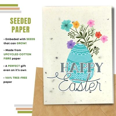 Handmade Eco Friendly Easter Cards | Sustainable Easter Cards | Made With Plantable Seed Paper, Banana Paper, Elephant Poo Paper, Coffee Paper, Cotton Paper, Lemongrass Paper and more | Pack of 8 Greeting Cards | Blue Easter Egg
