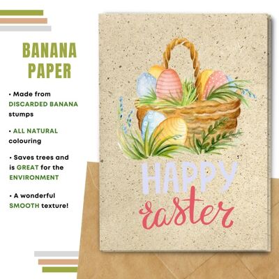 Biglietti di Pasqua ecologici fatti a mano | Biglietti di Pasqua sostenibili | Realizzato con carta di semi piantabili, carta banana, carta cacca di elefante, carta caffè, carta cotone, carta citronella e altro | Confezione da 8 biglietti di auguri | Cesto di Pasqua