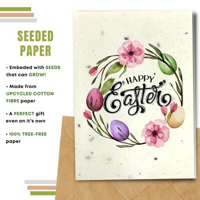 Handmade Eco Friendly Easter Cards | Sustainable Easter Cards | Made With Plantable Seed Paper, Banana Paper, Elephant Poo Paper, Coffee Paper, Cotton Paper, Lemongrass Paper and more | Pack of 8 Greeting Cards | Easter Garland