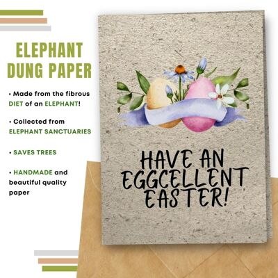 Handmade Eco Friendly Easter Cards | Sustainable Easter Cards | Made With Plantable Seed Paper, Banana Paper, Elephant Poo Paper, Coffee Paper, Cotton Paper, Lemongrass Paper and more | Pack of 8 Greeting Cards | Eggcelent Easter