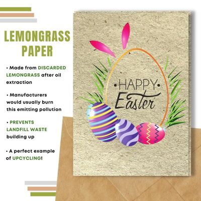 Handmade Eco Friendly Easter Cards | Sustainable Easter Cards | Made With Plantable Seed Paper, Banana Paper, Elephant Poo Paper, Coffee Paper, Cotton Paper, Lemongrass Paper and more | Pack of 8 Greeting Cards | Eggs And Ears