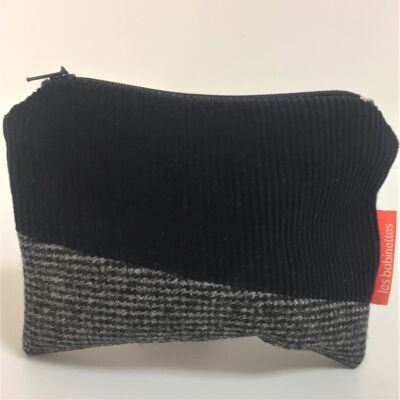 Geldbörse: Schick und raffiniert aus meliertem Tweed und 100 % recyceltem schwarzem Cord