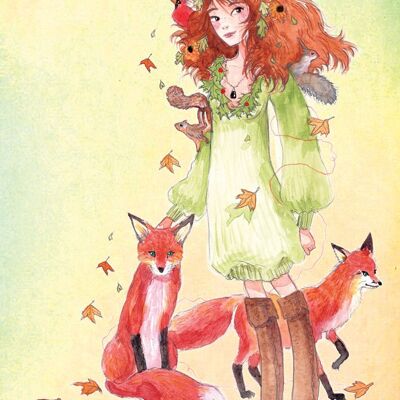 Carte postale Miss Autumn avec renard