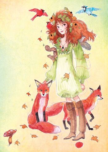 Carte postale Miss Autumn avec renard 1