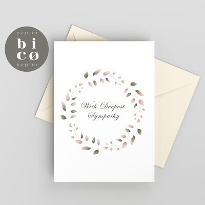 BIGLIETTO D'AUGURI | Con Carta Simpatia | CORONA | Foglie rosa | Carta di cordoglio | Carta di dolore | Carta di lutto | Tarjeta de condoglianze | Carta di condoglianze | Carta di Simpatia | Beileidskarte.