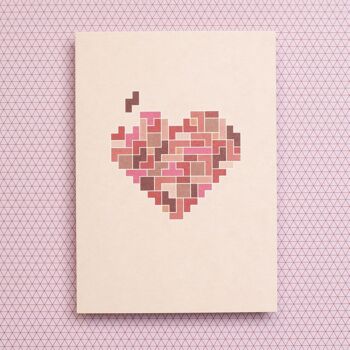 Carte postale avec un puzzle coeur en rose rouge comme carte pour un anniversaire, la fête des mères, un mariage ou comme message d'amour pour la Saint Valentin, carte coeur amour 4