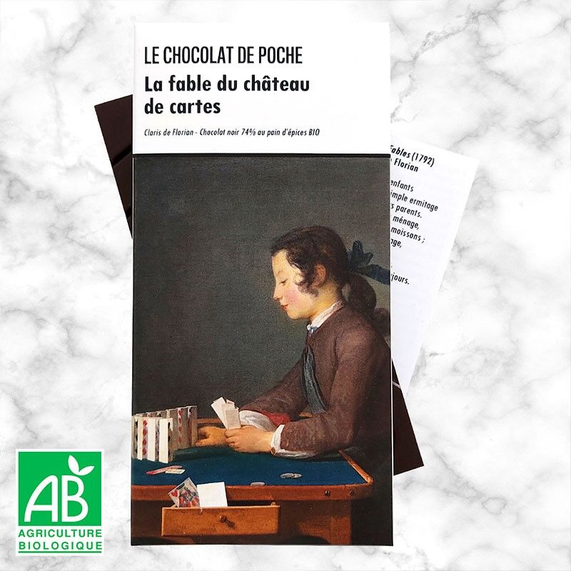 Tableta de chocolate negro 74% orgánico con pan de jengibre - La fábula del castillo de naipes