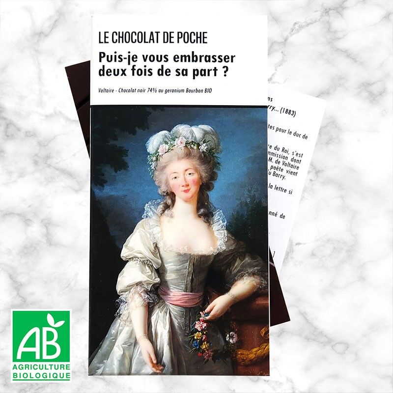 Tableta de chocolate negro 74% con geranio BIO - ¿Puedo besarte dos veces de él?