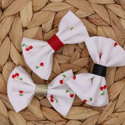 Set of 3 cotton crocodile clips with cherry print