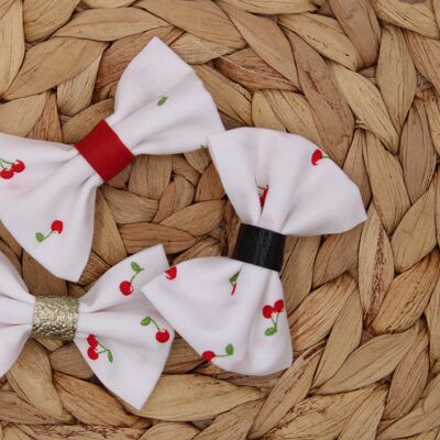 Set of 3 cotton crocodile clips with cherry print