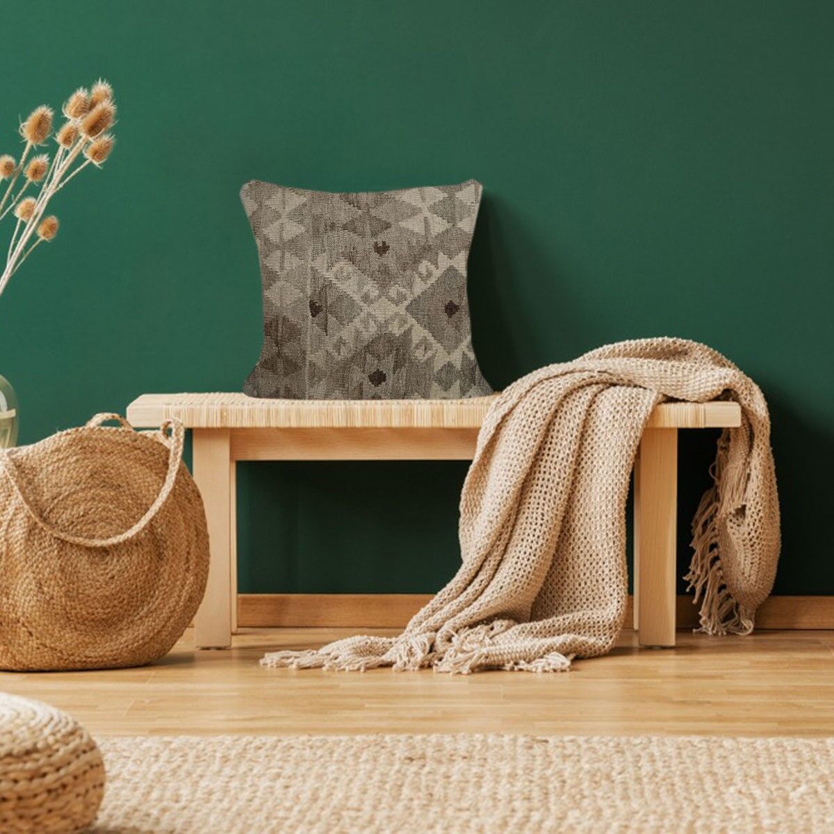 Fodera per cuscino in torba intrecciata a mano Kilim