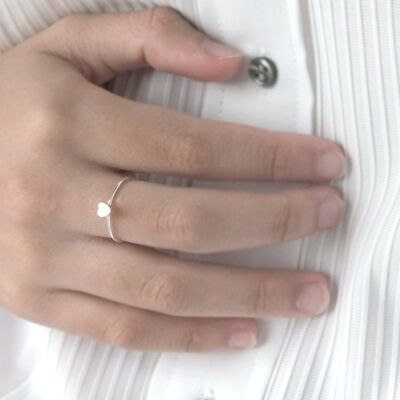 Bague mini coeur minimaliste plaquée argent fin 1000