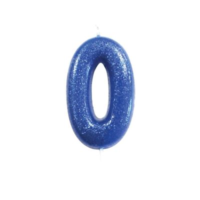 Età 0 Candela a scelta modellata con numeri glitterati blu