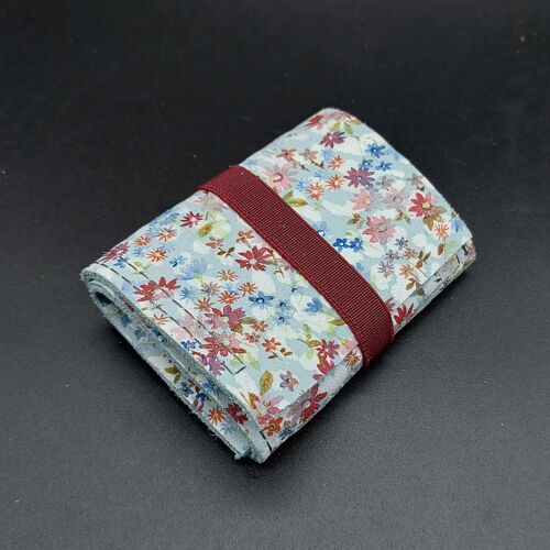Card holder, wallet opplav V Flowers. Printed natural Leather case for credit cards and bills-it rolls up on itself-Removable rubber closure(blue)