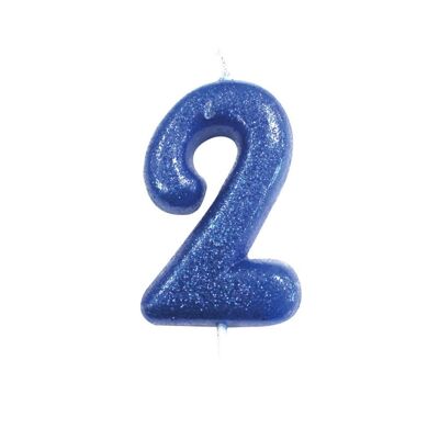 Candela con plettro modellata con numeri glitterati età 2 blu