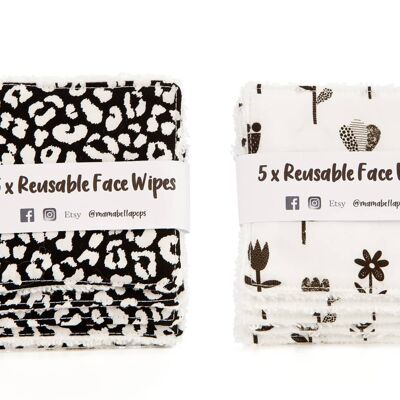 Pack of 5 Reusable Face Wipes - Leopard Print