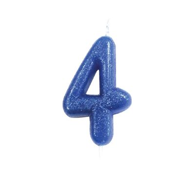 Età 4 Candela con plettro modellata con numeri glitterati blu