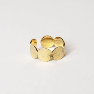 Maïa Gold verstellbarer Ring mit gravierten Kreisen | Handgemachter Schmuck in Frankreich