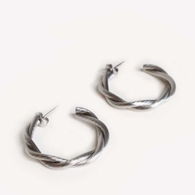 Large Twisted Demeter Silver Hoop Earrings | Handmade jewelry in France