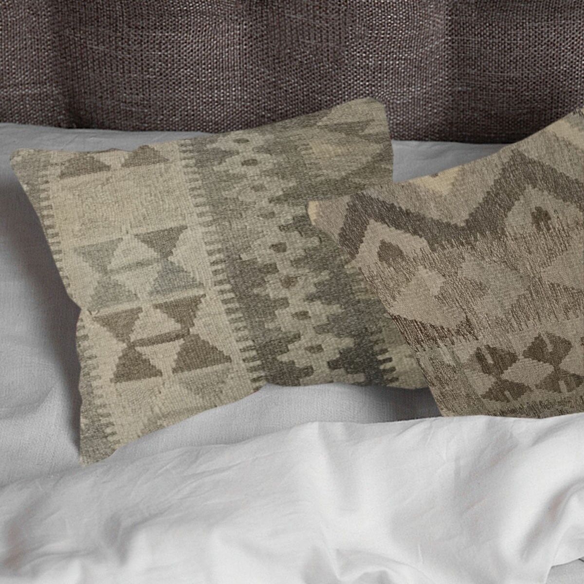Kilim Handvävd Grå Olive Kuddfodral