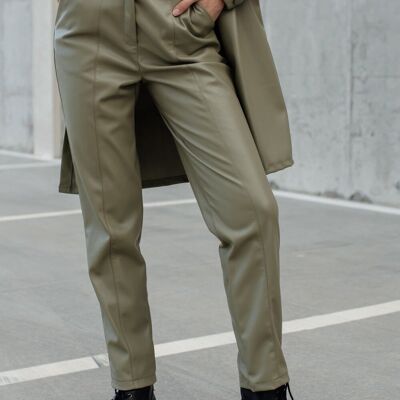 Olive eco-leather pants with arrows
