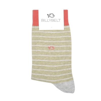 Combed cotton socks With fine stripes - Green and white