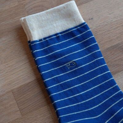 Calcetines de algodón de rayas finas Azul Royal / Blanco Crudo